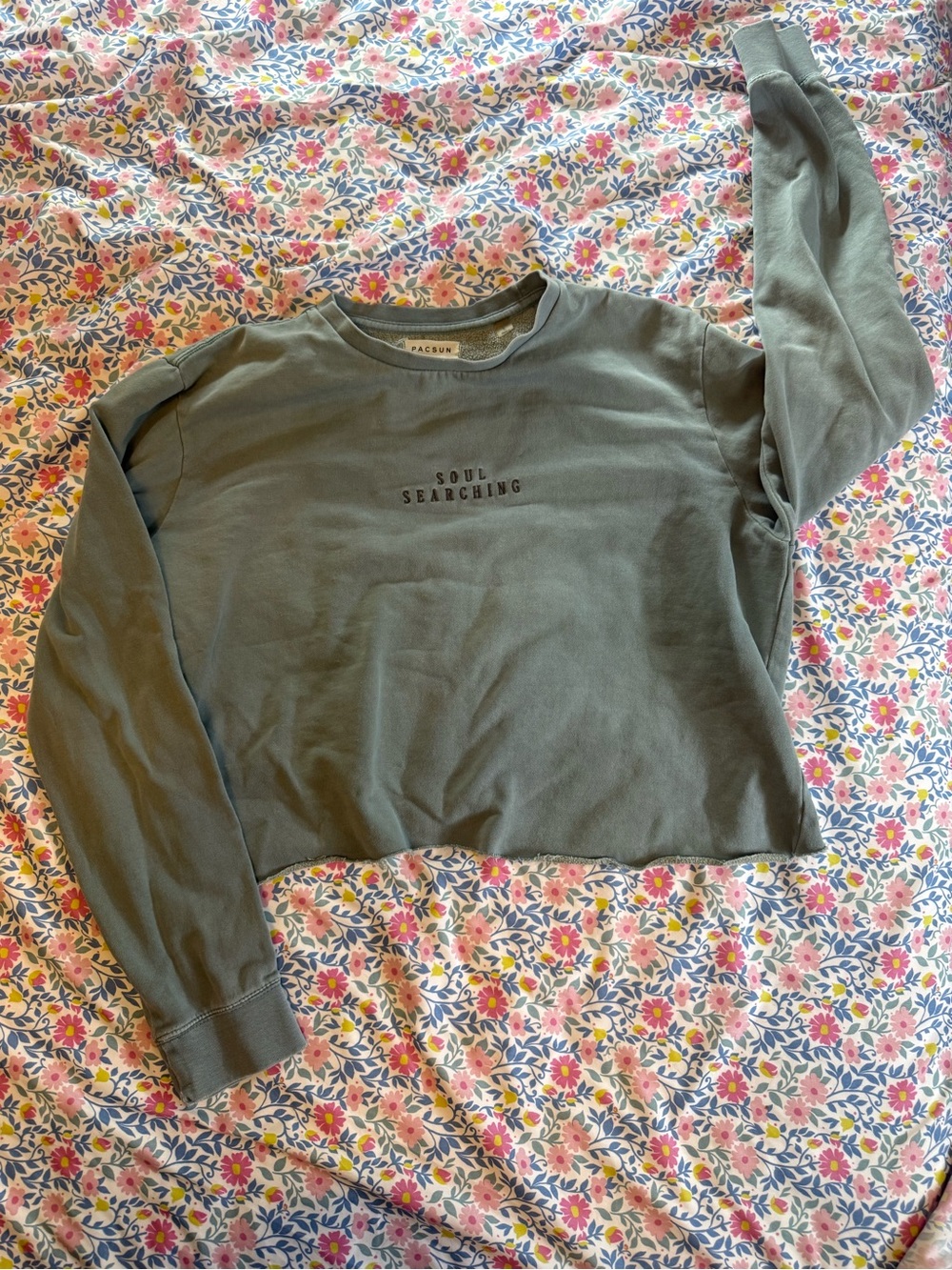 PacSun Dusty blue Lightweight Crewneck Sweatshirt “SOUL SEARCHING”